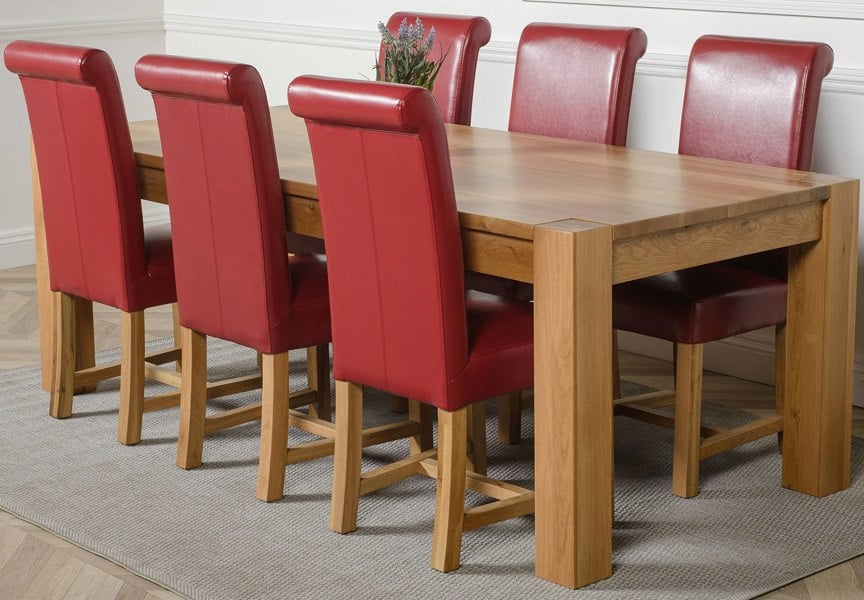 That's Furniture Kuba Extra Large Oak Dining Table with Washington Leather Chairs