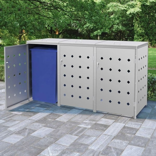 Berkfield Triple Wheelie Bin Shed 240 L Stainless Steel