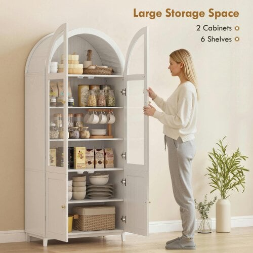 HOMCOM 180cm Tall Kitchen Cupboard, Storage Cabinet, Acrylic Doors, White