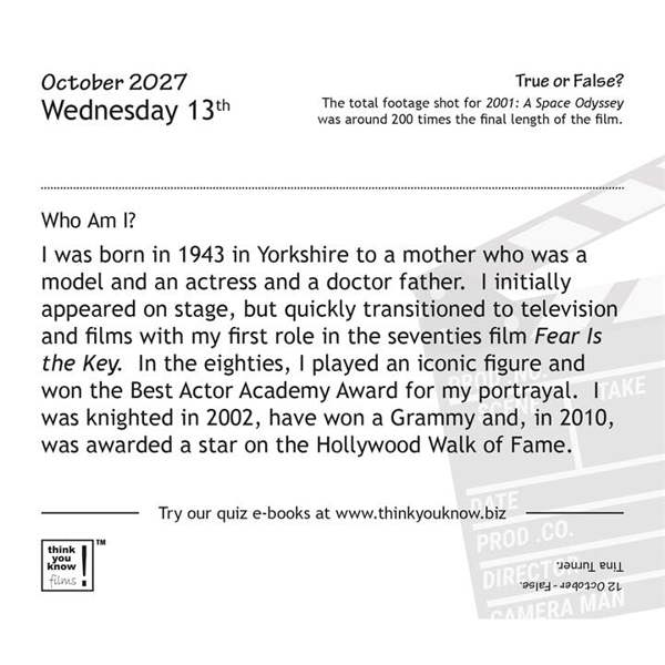 Think You Know Films? Desk Calendar 2027, Desk Calendars, Day To View, Entertainment, Gift