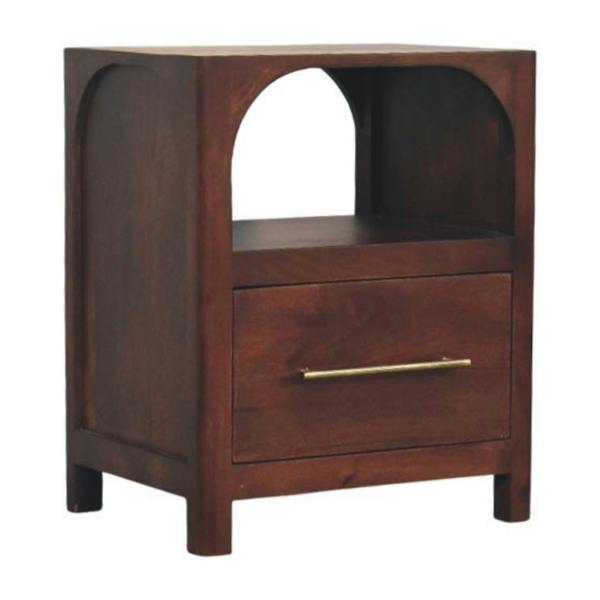 Artisan Furniture Solid Wood Arched Edge 1 Drawer Bedside, 1 Open Slot, Brown