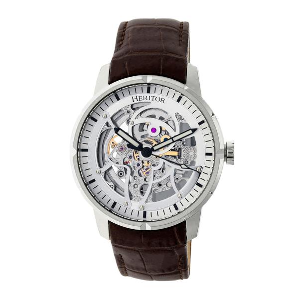 Heritor Automatic Ryder Skeleton Leather-Band Watch - Brown/White - HERHR4603