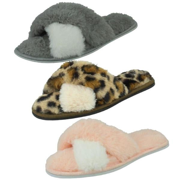 Spot On Ladies Spot On Fluffy Mule Slippers X2122