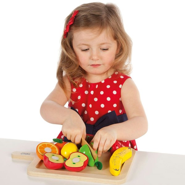 Tidlo Wooden Cutting Fruits Set - 7 Pieces Of Fruit, 1 Chopping Board & 1 Kitchen Utensil