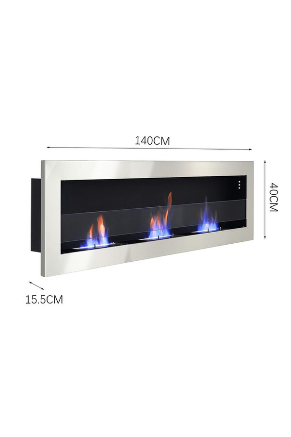 Living and Home Recessed and Wall Mount Ethanol Fireplace, Adjustable Flame
