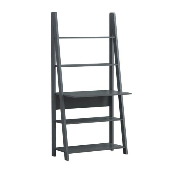 Timber Art Design Riva Ladder Bookcase with 5 Tier Shelves & Overhanging Desk Shelf