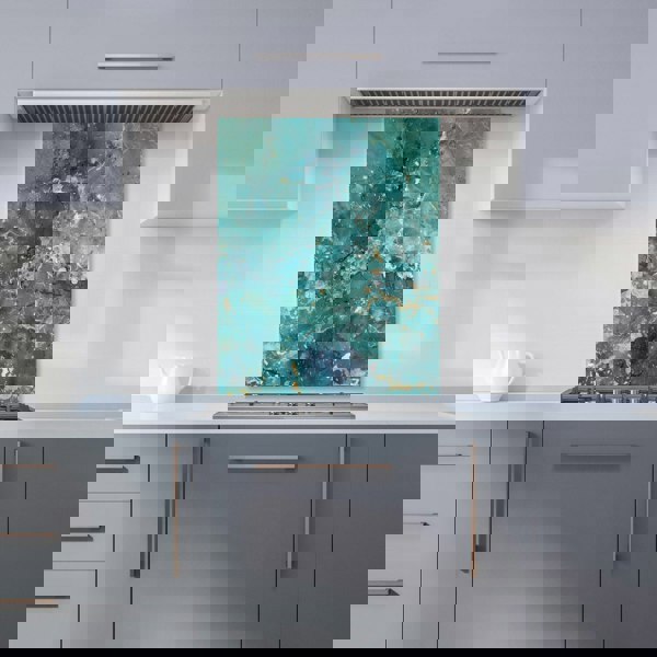 Warren Reed - Designer Bright Teal Quartz Effect Kitchen Splashback