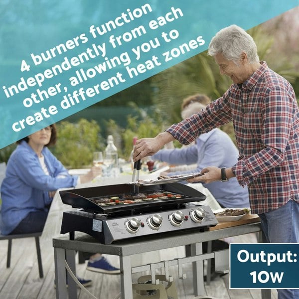 4 Burner Portable Flat Top Plancha Grill & Cover Set - Stainless Steel Camping - LoopsDirect
