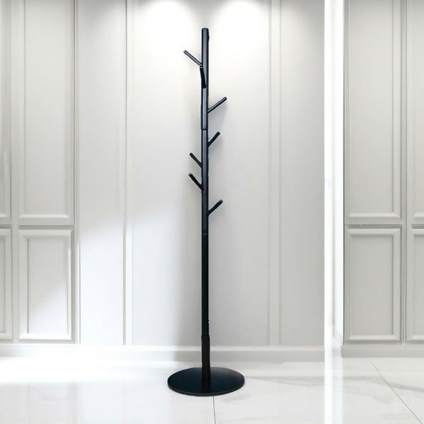 Rafaelo Mobilia Wooden Coat Stand With 8 Hooks Black With Round Base