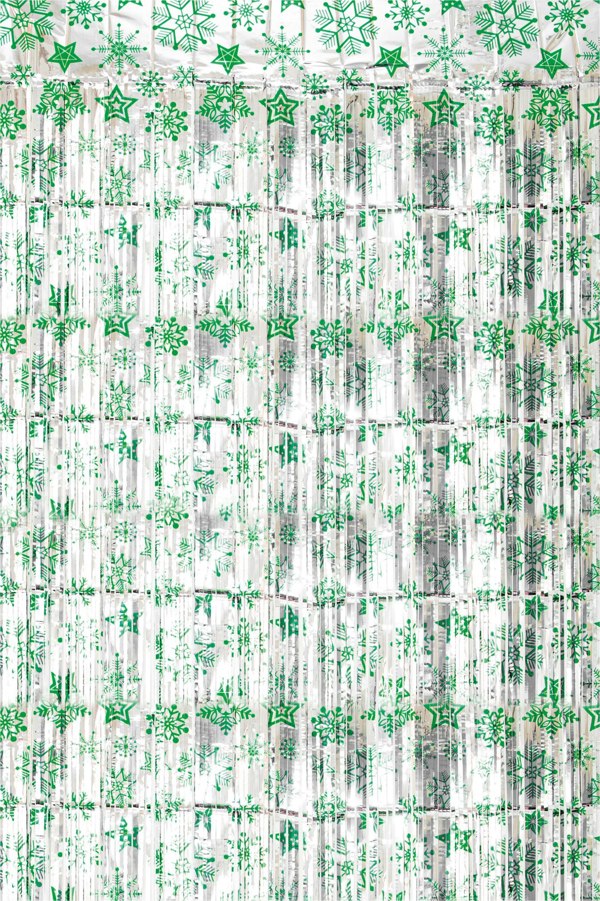 Cheetah Shimmer christmas Tinsel Curtain, 2M x 1M Green
