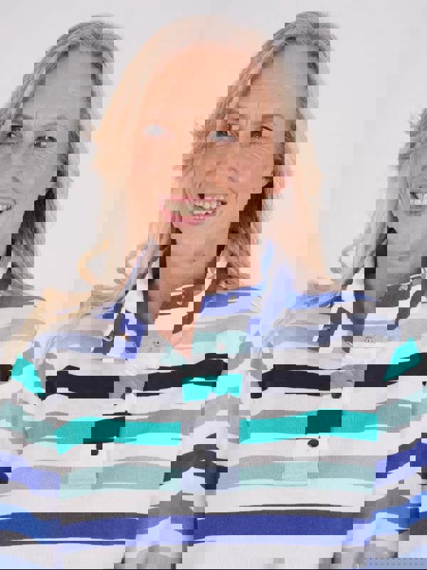 TIGI French Terry Striped Funnel Neck Top