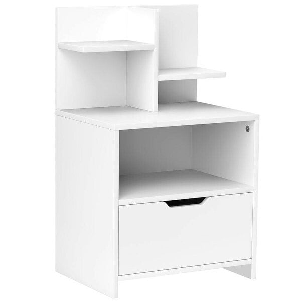 Bobobiy Modern Bedside Table, Nightstand with Drawer, Shelf, Bedside Cabinet for Bedroom, Living Room, White