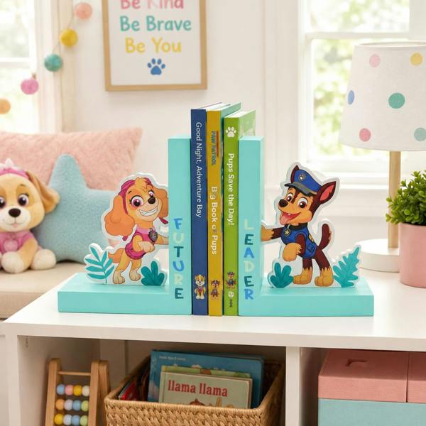 Widdop & Co Paw Patrol Skye and Chase Wooden Bookends Turquoise