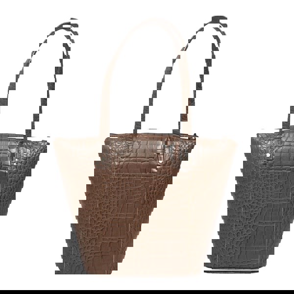 Assots London 'MELANIE' Tan Croc Real Leather Unlined Bucket Bag