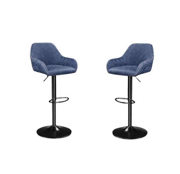 Modcraft Set of 2 Adjustable Swivel Bar Stools with Backrest & Armrests – Faux Leather Blue Chairs