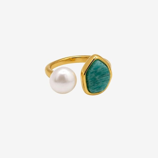Uchi & Soto Shinju Pearl and Amazonite Stone Ring