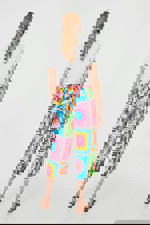 Orange | Patchwork Print Wide Leg Crop Trousers
