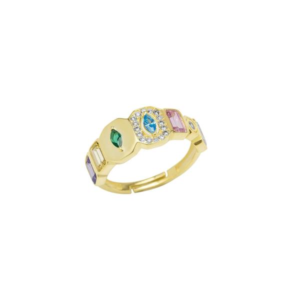Spero London Sterling Silver Multicolor Pave Baguette Ring