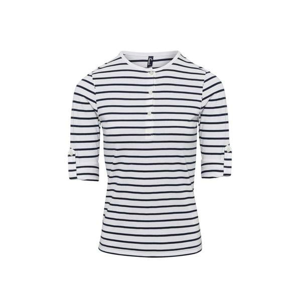 Premier Womens/Ladies Long John Striped Roll Sleeve T-Shirt - White/Navy