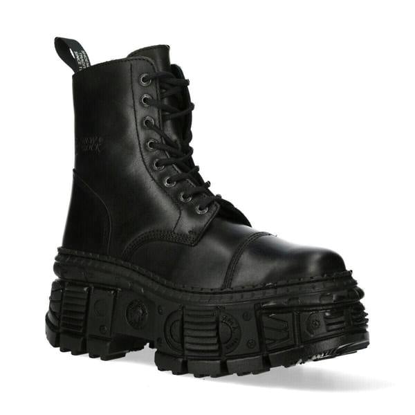 New Rock Black Goth Leather Boots-WALL083C-S5