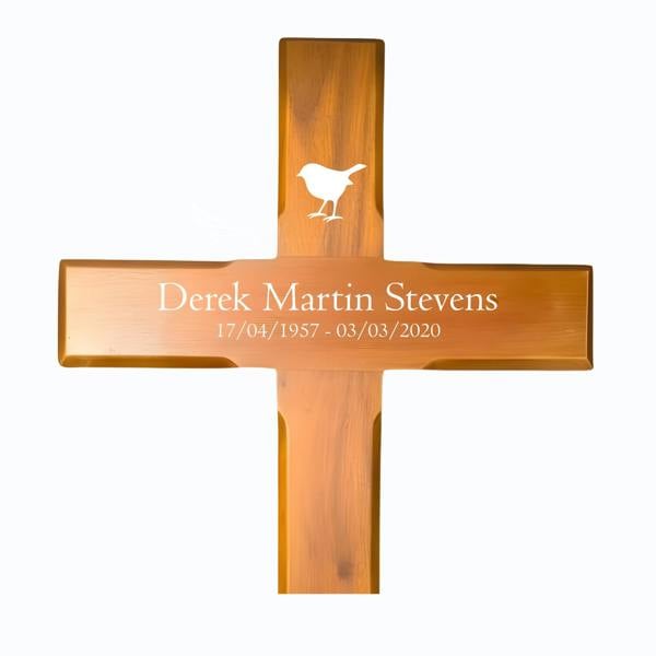 Memorials Direct Personalised Mahogany Memorial Cross, Robin – Durable Wooden Grave Marker for Outdoor Use