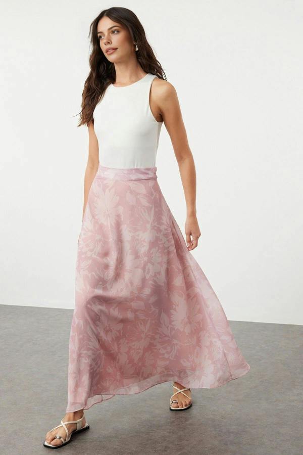 WOVCOR A-Line Flared Lined Chiffon Maxi Skirt