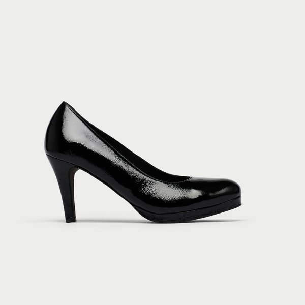 Calla Sophia Court Shoes Heel for Bunions & Wide Feet - Black Shine Leather