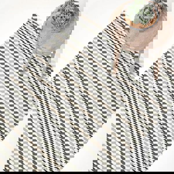 HOMESCAPES Striped Cotton Modern Rug Scandinavian Style