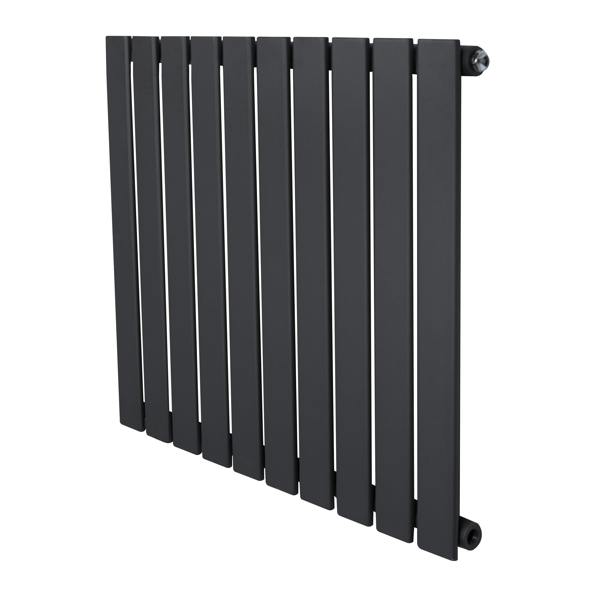 Flat single column radiator in anthracite grey, featuring a sleek, modern design with vertical slats and a smooth finish