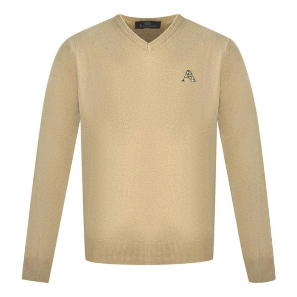 Aquascutum A Logo V Neck Jumper - Beige