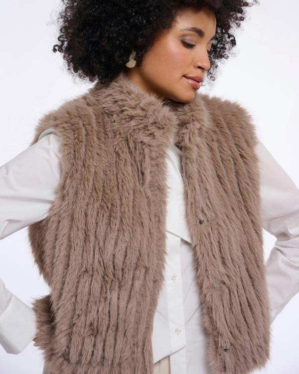 Rino & Pelle Dava Womens Faux Fur Waistcoat With Button Closure - Mocha Latte | CHO | Designer Womens Faux Fur Waistcoat