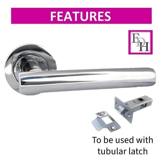 EDH Door Hardware Straight T Bar Internal Latch & Tubular Latch, Essential Sets for Internal, Featuring Polished Chrome Finish