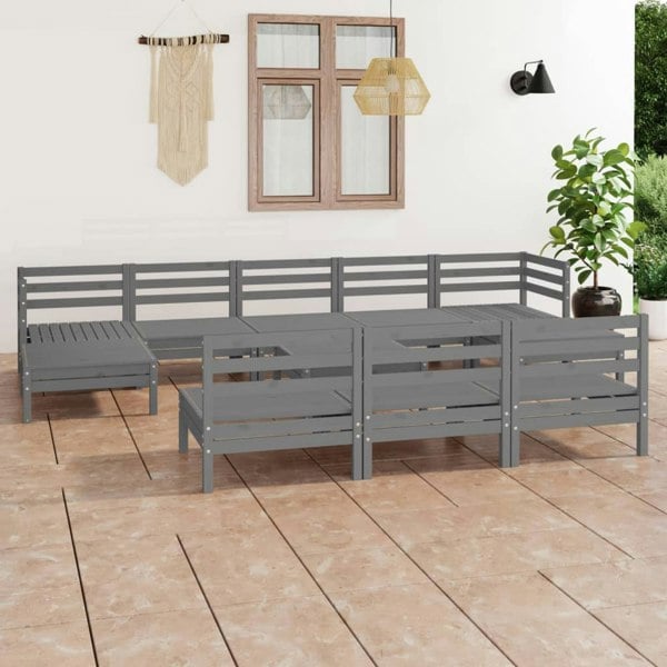 Berkfield 11 Piece Garden Lounge Set Grey Solid Wood Pine