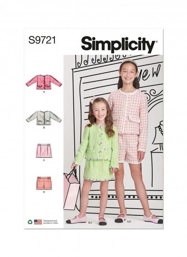 Simplicity Sewing Pattern 9721, Jackets, Skirts, Shorts for Kids, HH (3-4-5-6) - Intermediate