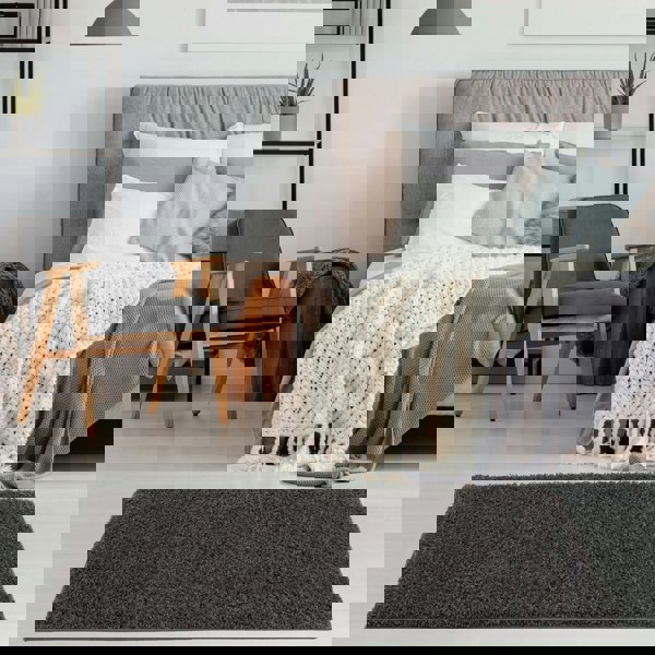 Dark Grey Shaggy Rug High quality Plain Design