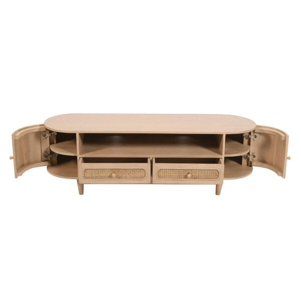 Wyld Haus Chicago Cane Rattan and Natural Mango Wood 2 Drawers and 2 Door TV Cabinet