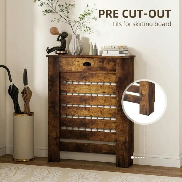 Bobobiy 95.5H x 78Wcm Radiator Cover, with Drawer - Rustic Brown