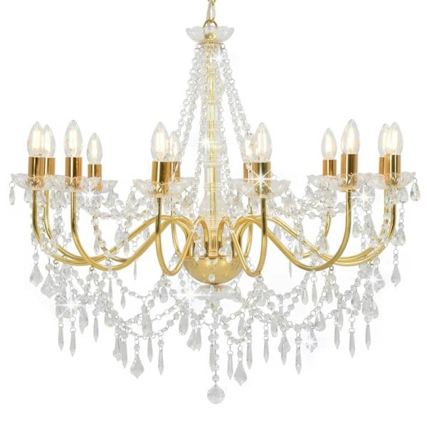 Berkfield Chandelier with Beads Golden 12 x E14 Bulbs