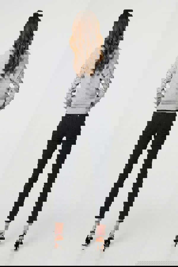 Grey | Sequin Embellished Cropped Cardigan
