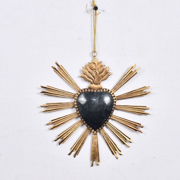 Lila Rasa "Black & Gold Sacred Heart Hanging Ornament" 20x20cm