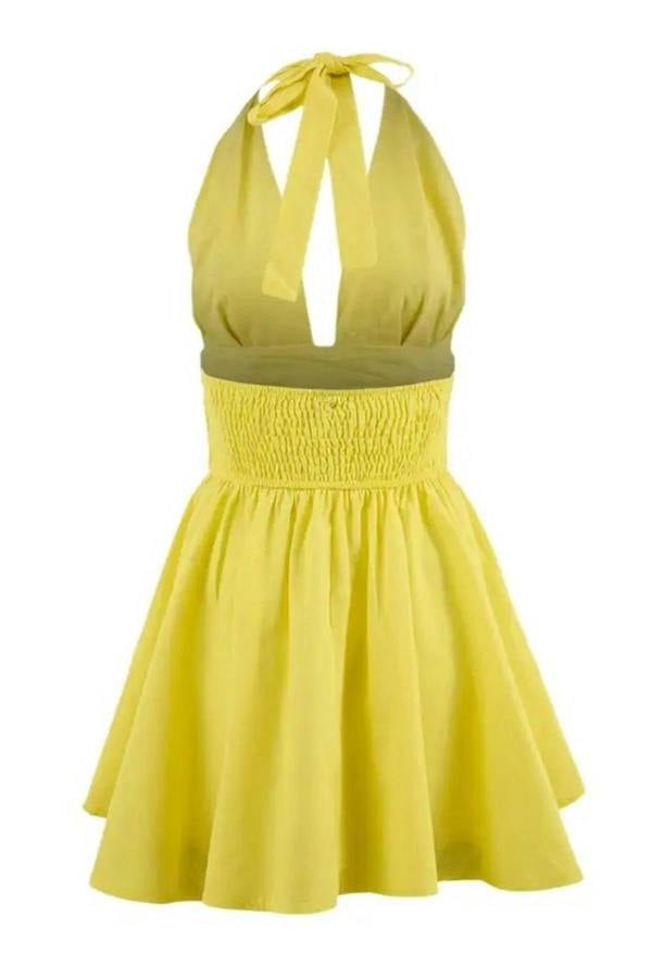 WOVCOR Woven V-Neck Super Mini Gathered Detail 100% Cotton Beach Dress