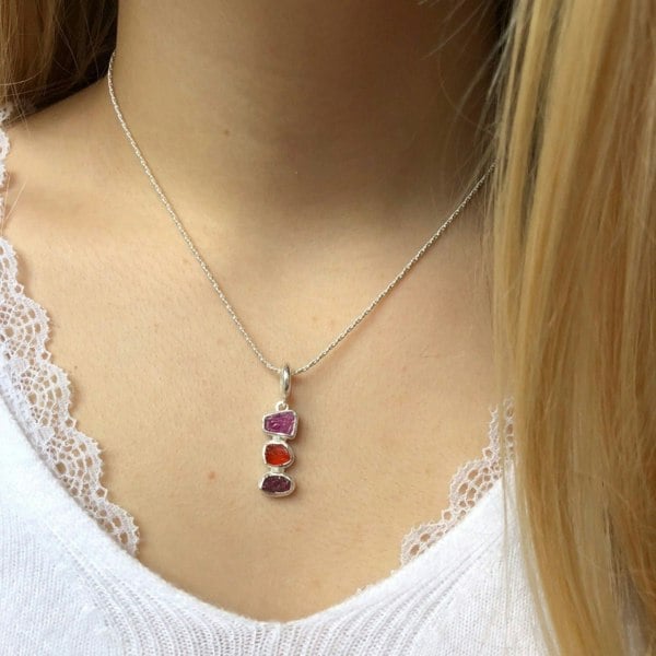 Rough Red Ruby Stone Necklace in Sterling Silver - Reeves & Reeves