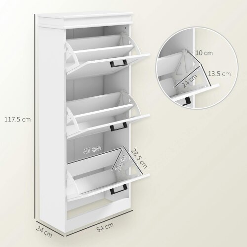 Wyld Haus Naravi Vino Wooden White Minimal 3 Drawer Shoe Cabinet For 15 Pairs