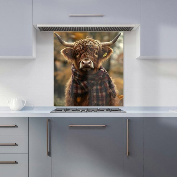 Warren Reed - Designer Highland Cow Wearing Scarf Kitchen Splashback