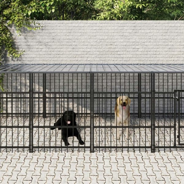 Berkfield Outdoor Dog Kennel with Roof Steel 15.02 m�__