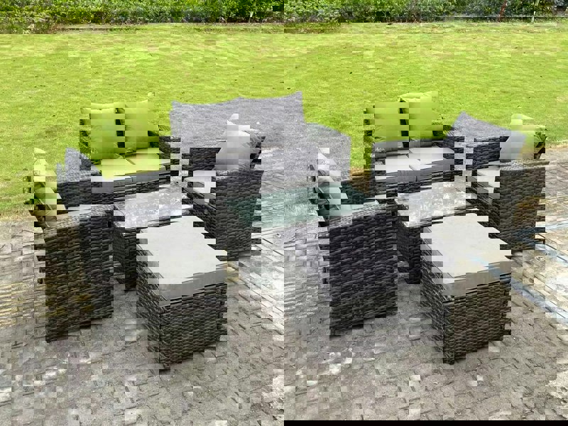 Fimous 5 Seater Dark Grey Mixed High Back Rattan Sofa Set Rectangular Coffee Table Garden Furniture Outdoor Patio