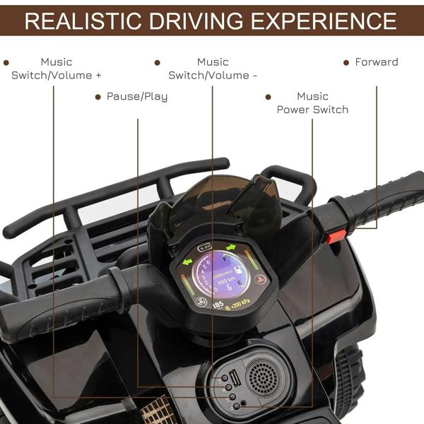 Black ATV control panel dashboard with steering wheel and speaker grille