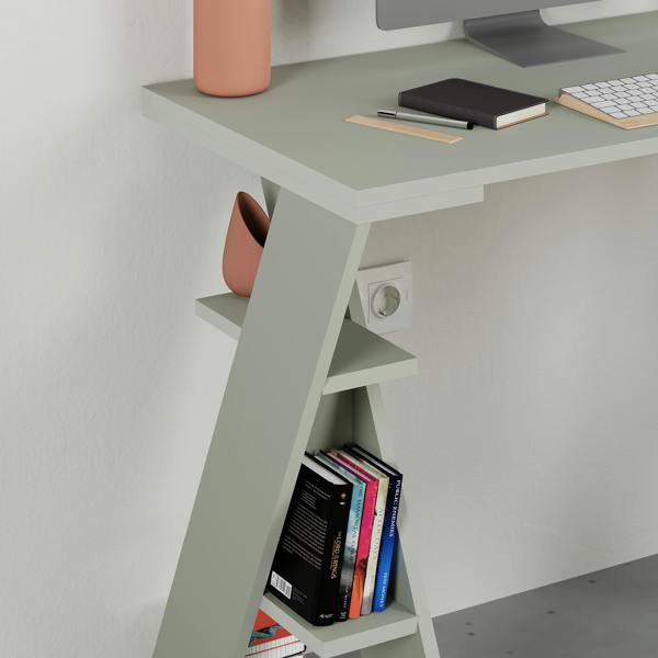 Decortie Modern Papillon 106cm Working Desk Particleboard 3 Mini Shelves, Cross Design Legs H75xW106cm