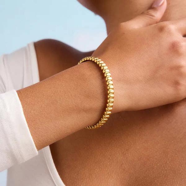 Elk & Bloom Chunky Beaded Ribbed Band 14K Gold Bangle