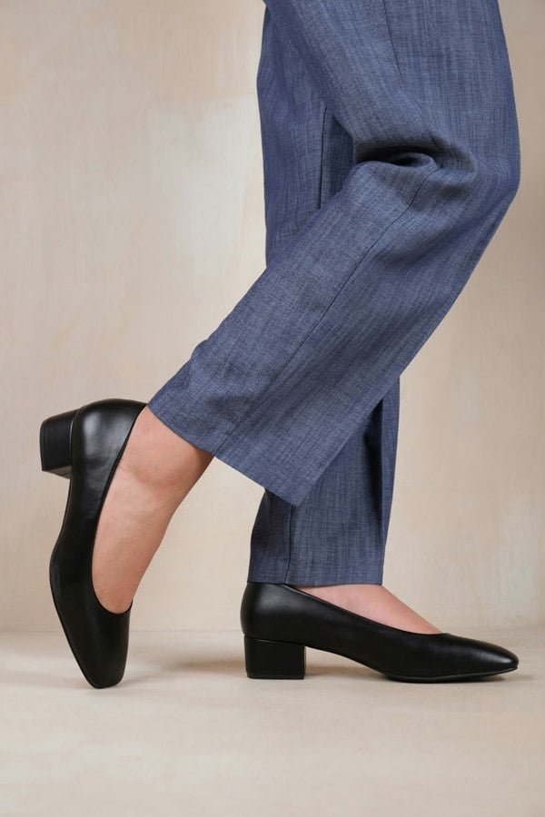 Where's That From Seattle Low Block Heel With Square Toe in Black Faux Leather